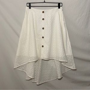 Two Sisters the Label White Eyelet High Low Button Skirt L /8